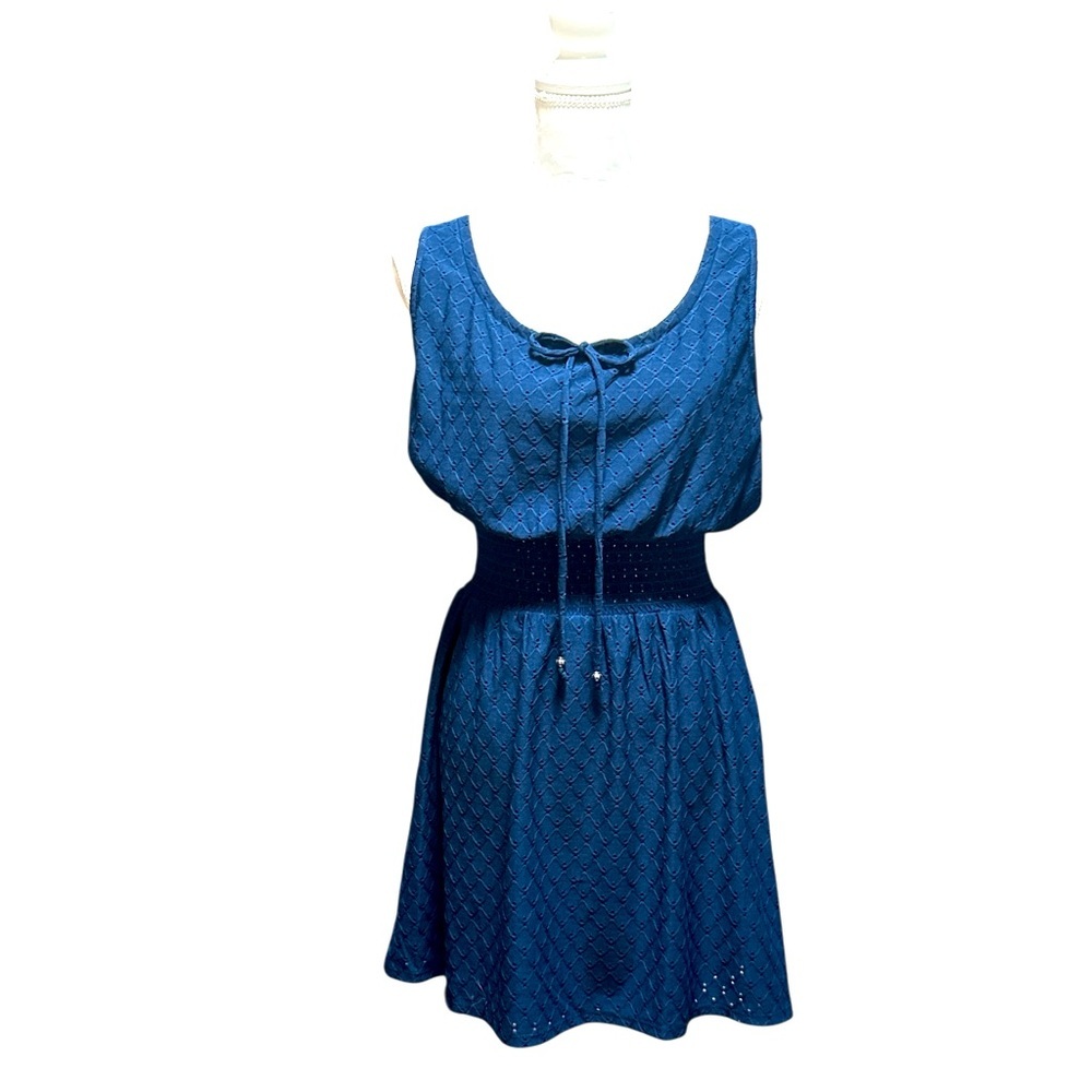 BeBop Navy Blue Eyelet Sleeveless Scoop Neck Dress